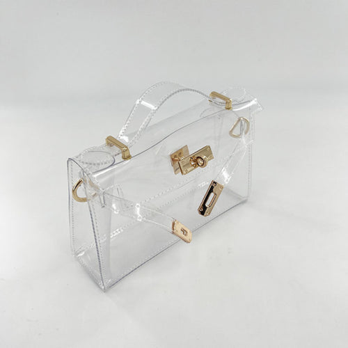 Bolsa de Ombro Transparente Dourada – Bolsa de Mão Transparente com Fecho