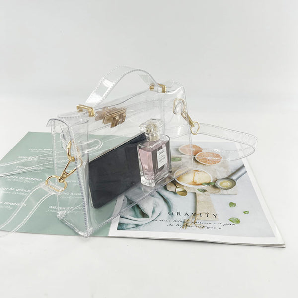 Bolsa de Ombro Transparente Dourada – Bolsa de Mão Transparente com Fecho