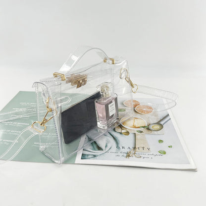 Bolsa de Ombro Transparente Dourada – Bolsa de Mão Transparente com Fecho