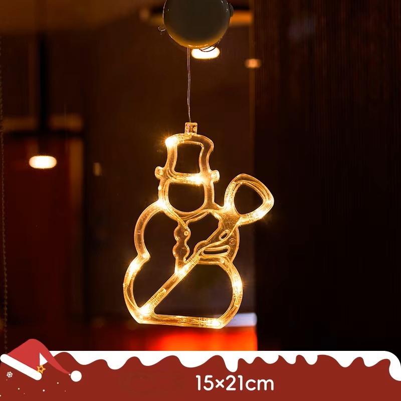 Lámpara colgante de ventosa LED de Navidad con copo de nieve y Papá Noel – Decoración festiva para ventana/pared