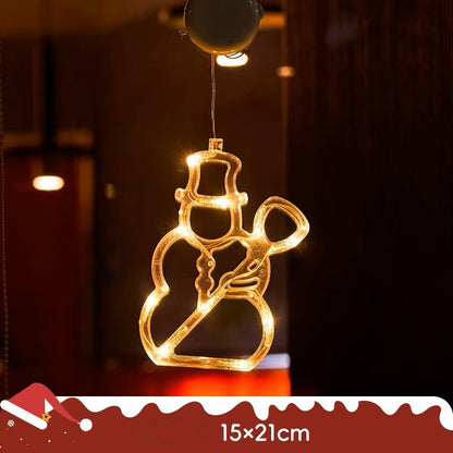Lámpara colgante de ventosa LED de Navidad con copo de nieve y Papá Noel – Decoración festiva para ventana/pared