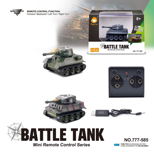 Mini RC Battle Tank with IR Remote Control, Micro Scale Toy Tank for Kids