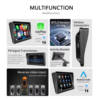 Reprodutor Multimédia Automóvel Portátil de 7 polegadas com Ecrã Tátil e Conectividade Sem Fios