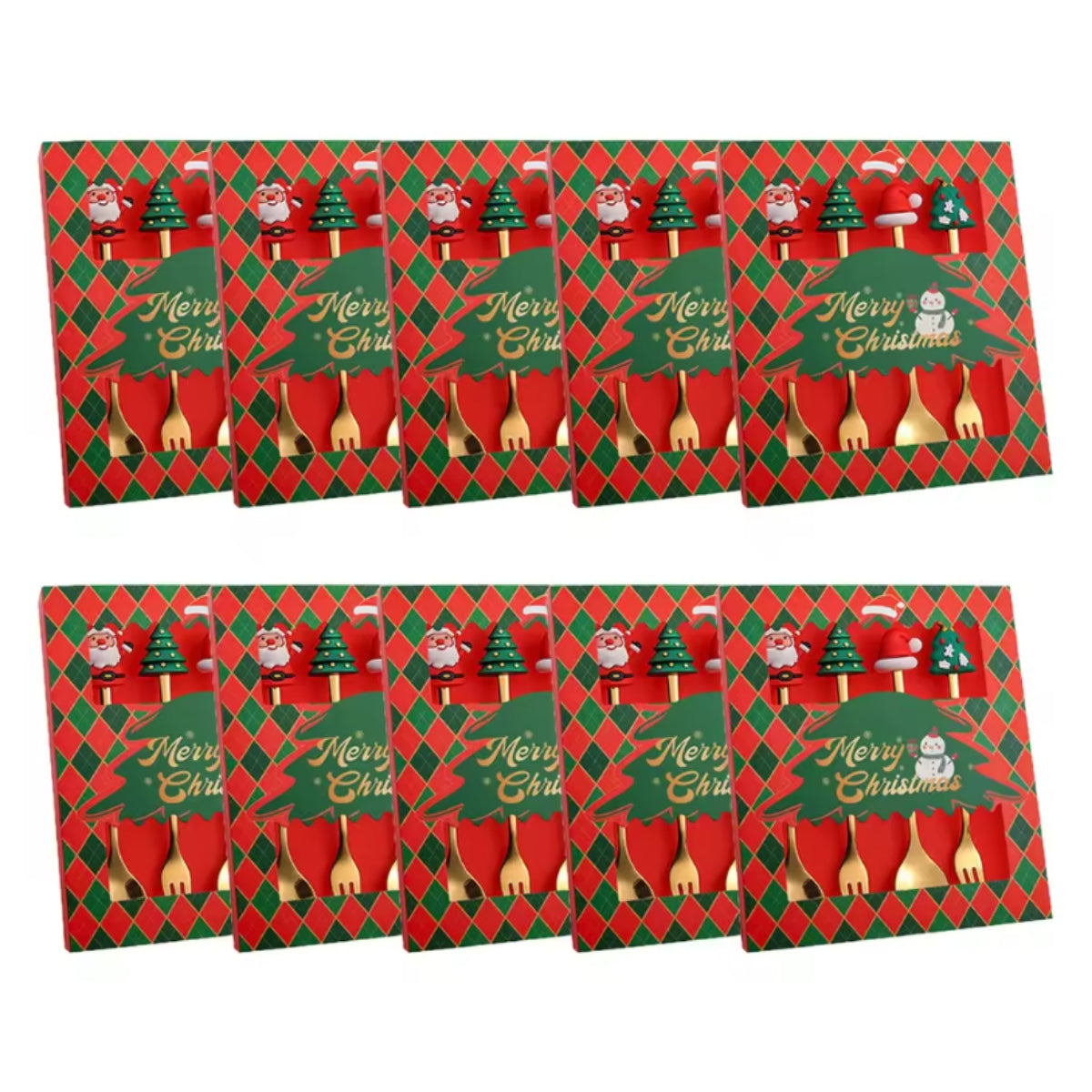 Conjunto de 4 Colheres de Natal Douradas – Colheres Festivas de Sobremesa e Café para o Natal