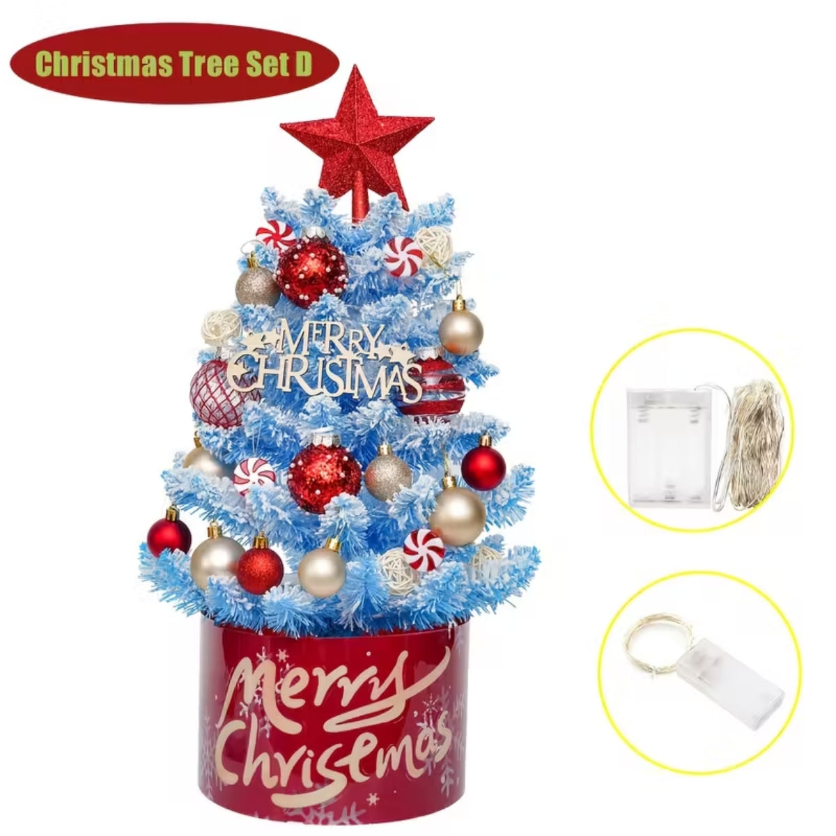 Pre-Lit Christmas Tree Kit with LED Lights & Decorative Orbs