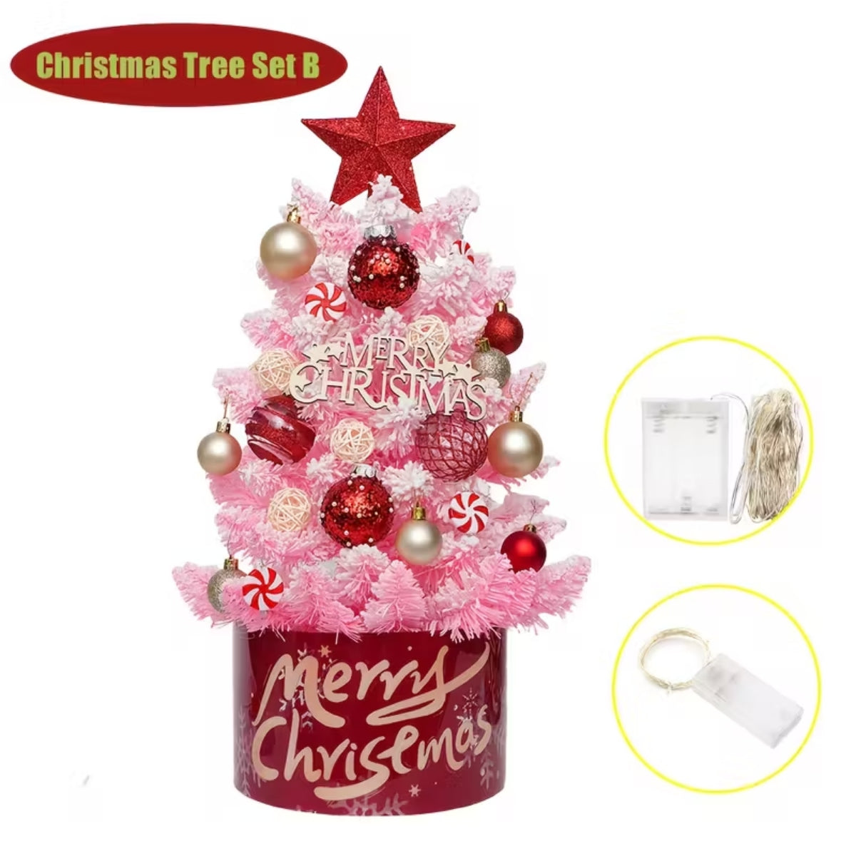Pre-Lit Christmas Tree Kit with LED Lights & Decorative Orbs