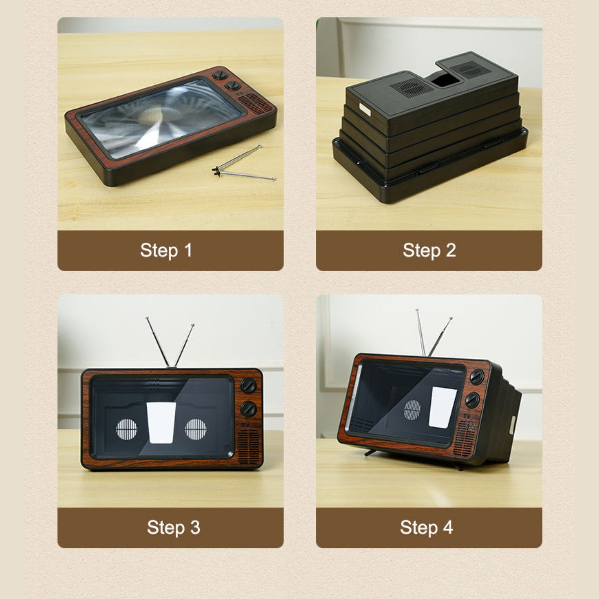 Amplificador de Ecrã e Vídeo Estilo TV Retro de 12 Polegadas para Telemóvel