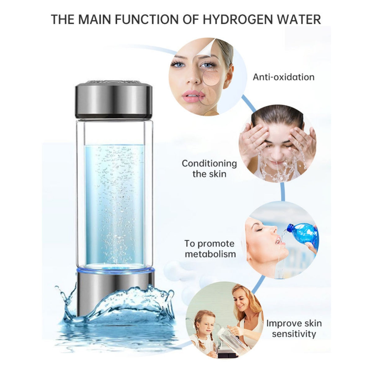 Portable USB Hydrogen-Rich Water Ionizer Bottle