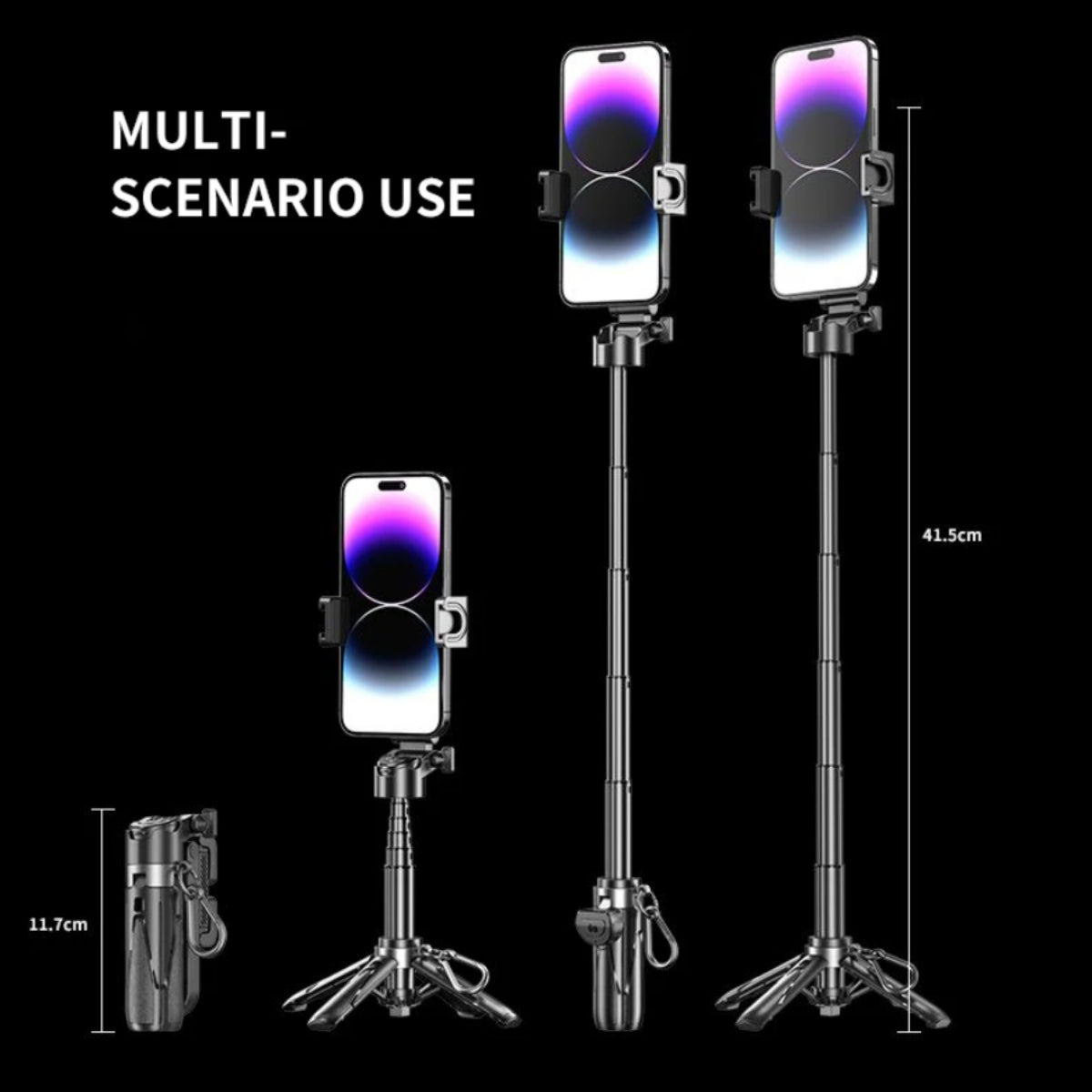 4-in-1 Extendable Selfie Stick Tripod with Detachable Remote