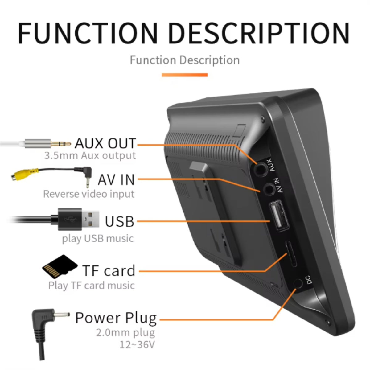 Reprodutor Multimédia Automóvel Portátil de 7 polegadas com Ecrã Tátil e Conectividade Sem Fios