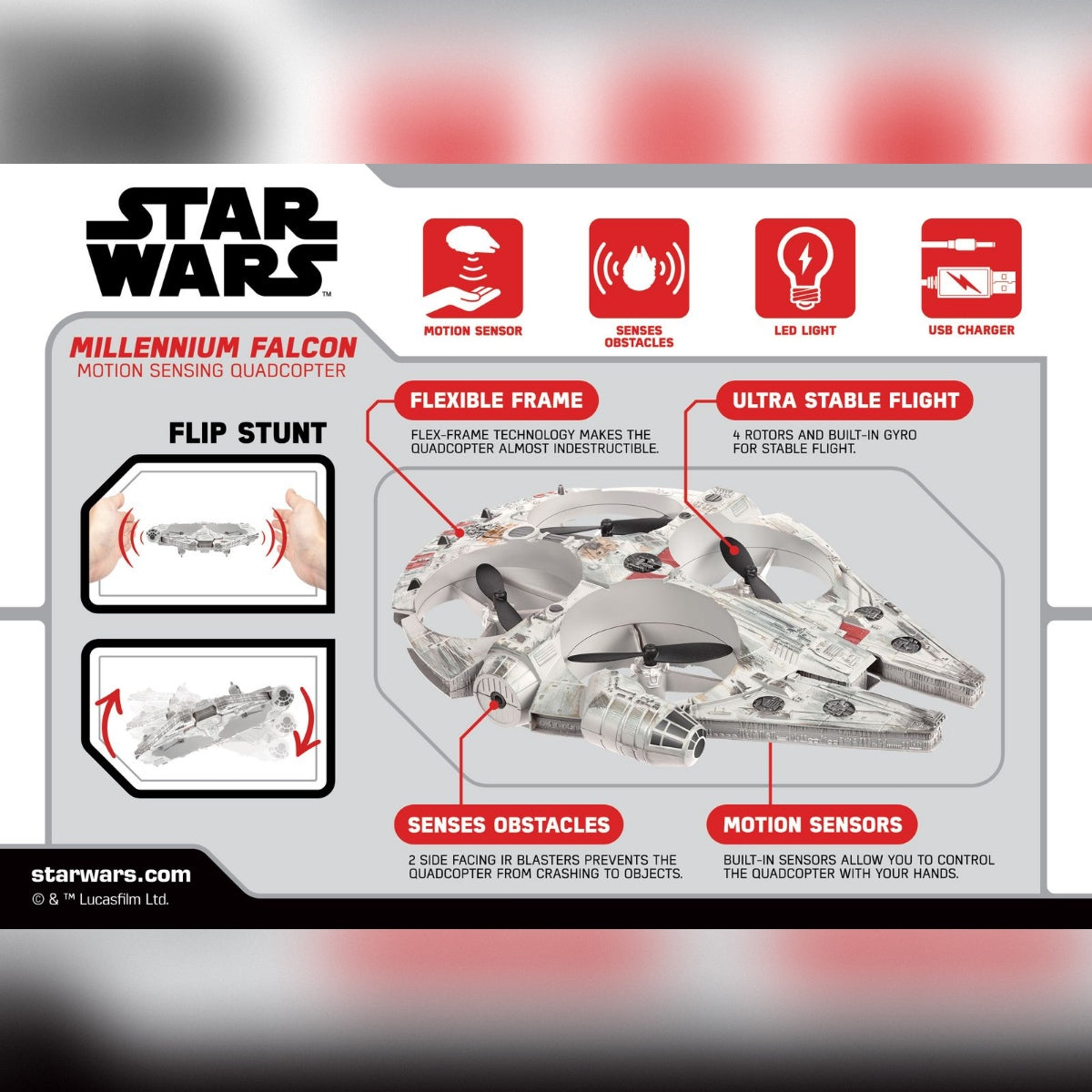 Drone Quadricóptero com Sensor de Movimento Millennium Falcon Star Wars