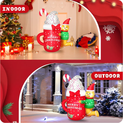 Boneco de Gengibre Insuflável de Natal 1.4 m com Caneca – Decoração de Exterior com Luzes LED