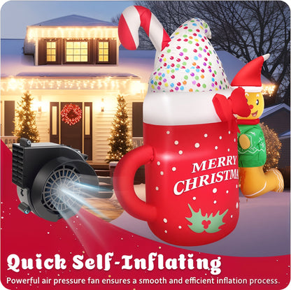Boneco de Gengibre Insuflável de Natal 1.4 m com Caneca – Decoração de Exterior com Luzes LED