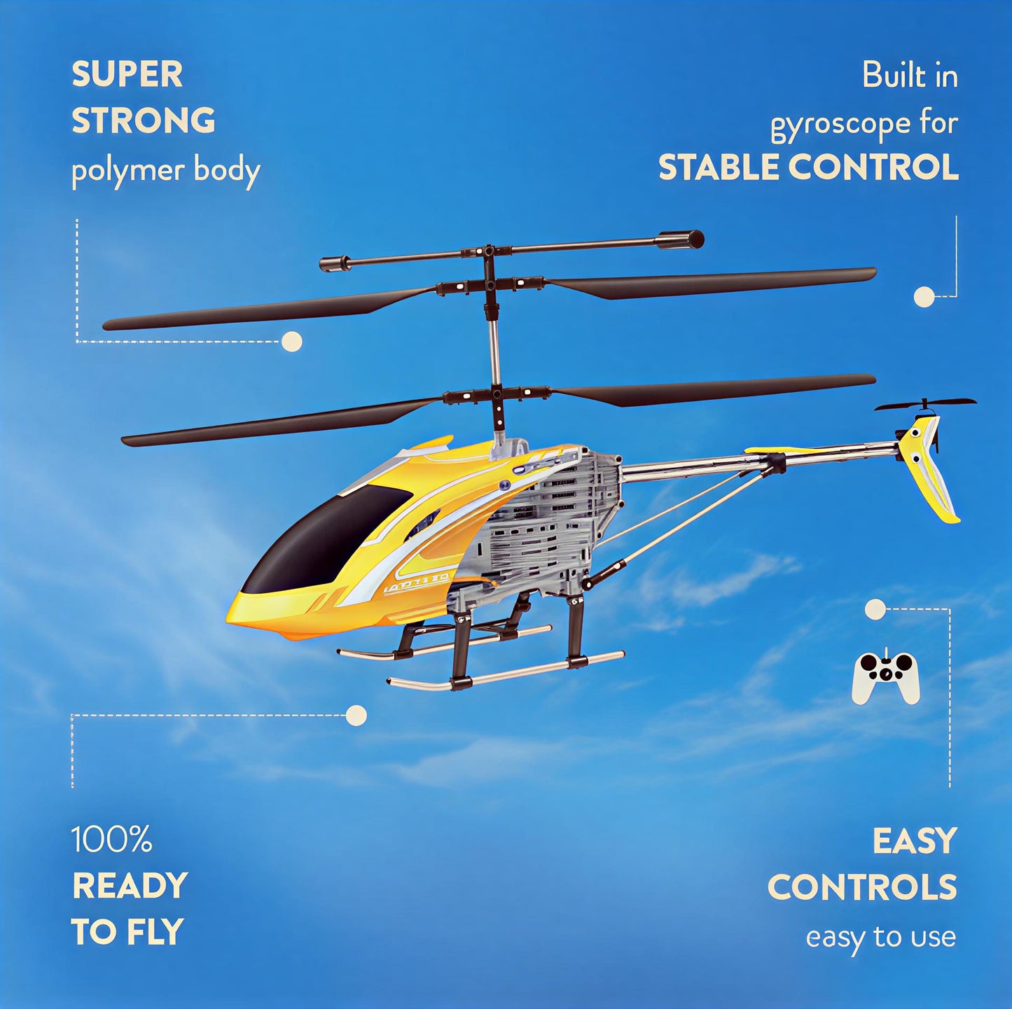 Helicóptero Hércules 3.5CH Gyro – Helicóptero Indestrutível de Controlo Remoto com Luzes LED e Carregamento USB