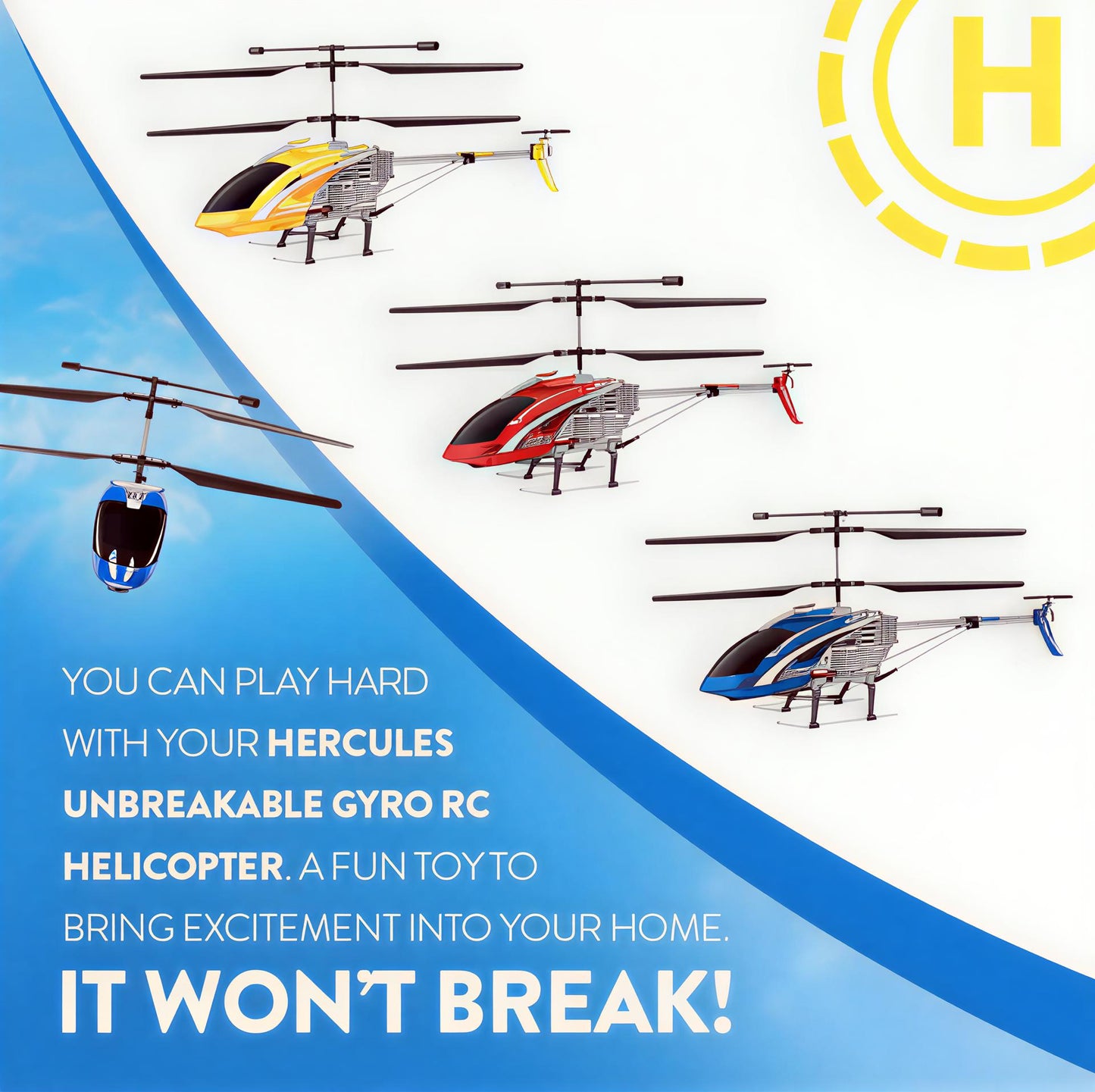 Helicóptero Hércules 3.5CH Gyro – Helicóptero Indestrutível de Controlo Remoto com Luzes LED e Carregamento USB