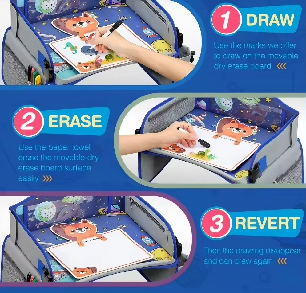 Bandeja de Viagem Infantil para Carro – Secretária de Colo e Organizador para Viagens de Carro, Avião e Assento de Carro