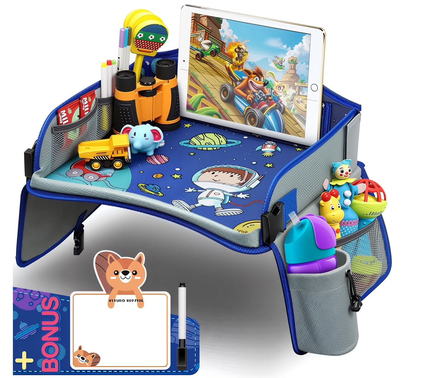 Bandeja de Viagem Infantil para Carro – Secretária de Colo e Organizador para Viagens de Carro, Avião e Assento de Carro