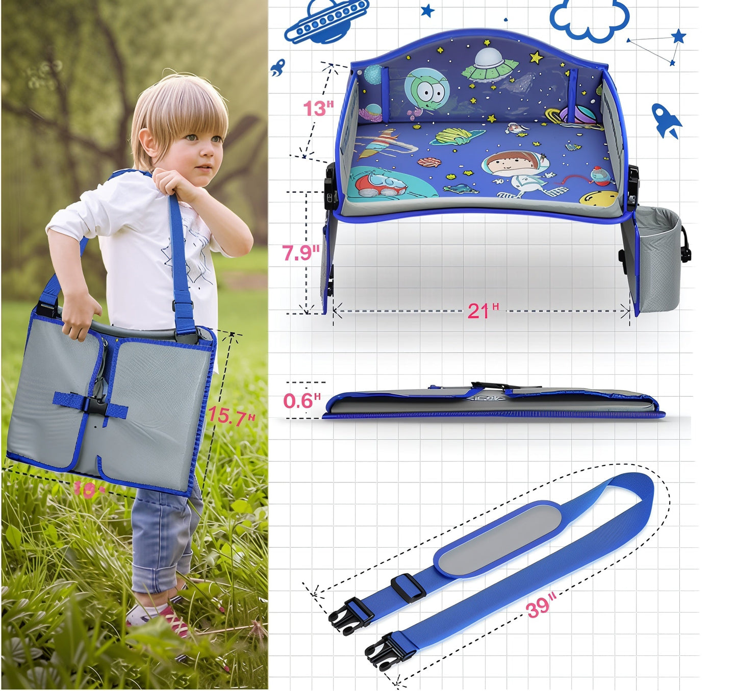 Bandeja de Viagem Infantil para Carro – Secretária de Colo e Organizador para Viagens de Carro, Avião e Assento de Carro