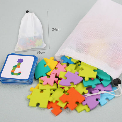 65pc Wooden Geometric Shape & Letter Puzzle – Educational STEM Toy for Toddlers & Preschoolers