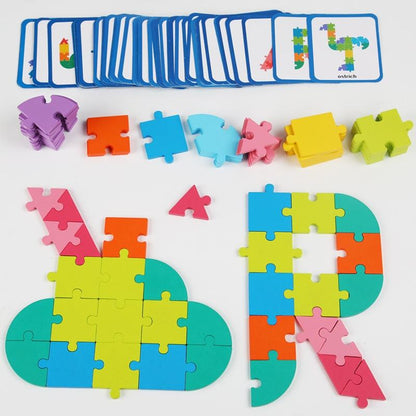 65pc Wooden Geometric Shape & Letter Puzzle – Educational STEM Toy for Toddlers & Preschoolers