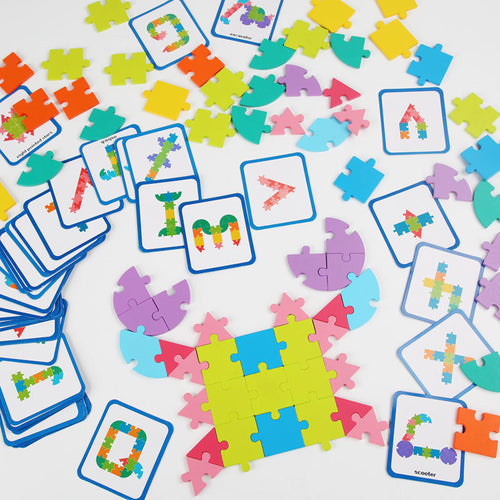 65pc Wooden Geometric Shape & Letter Puzzle – Educational STEM Toy for Toddlers & Preschoolers